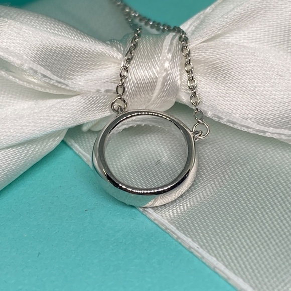 Diamond circle necklace .10 carat 925 silver 16-17”  NEW - Picture 3 of 5